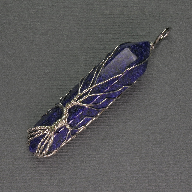 Lapis Lazuli Hexagonal Crystal Pendant 12x50x57mm± in Silver Plating