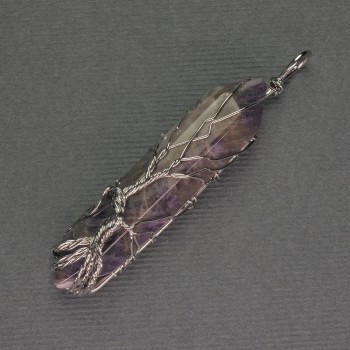 Amethyst Hexagonal Crystal Pendant 12x50x57mm± in Silver Plated Wire