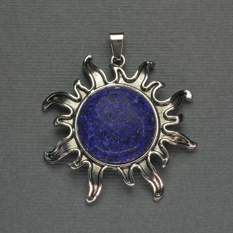 Sun Pendant with Lapis Lazuli 42mm, length 48mm, silver metal