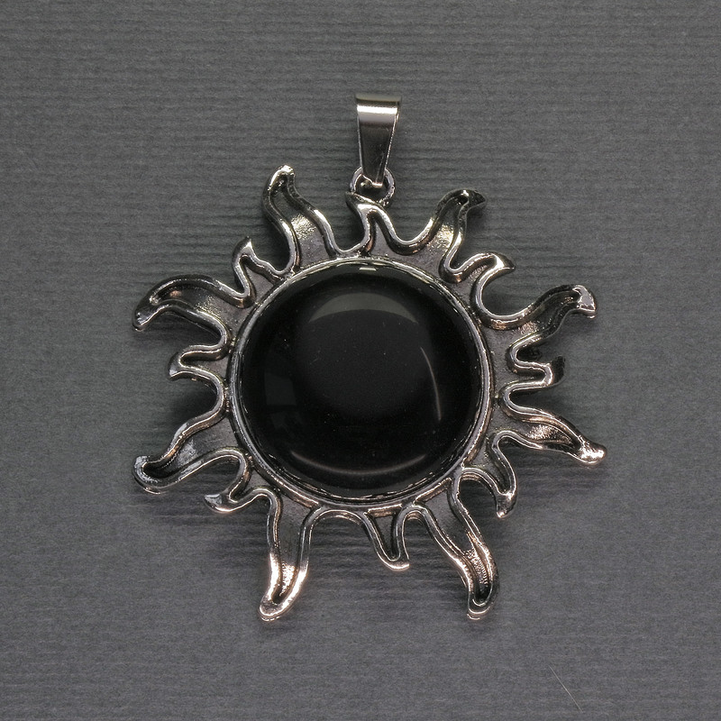 Pendant Sun Agate 42mm+-, length 48mm+- Silver metal