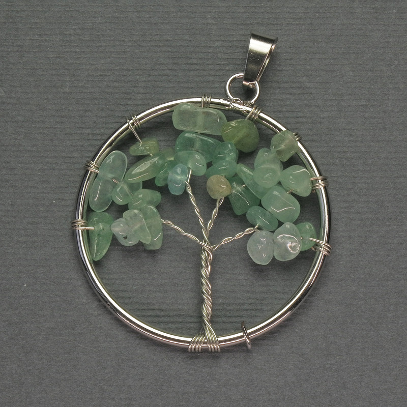 Pendant Tree of Life Natural Jade Stone, diameter 36mm±, length 47mm±