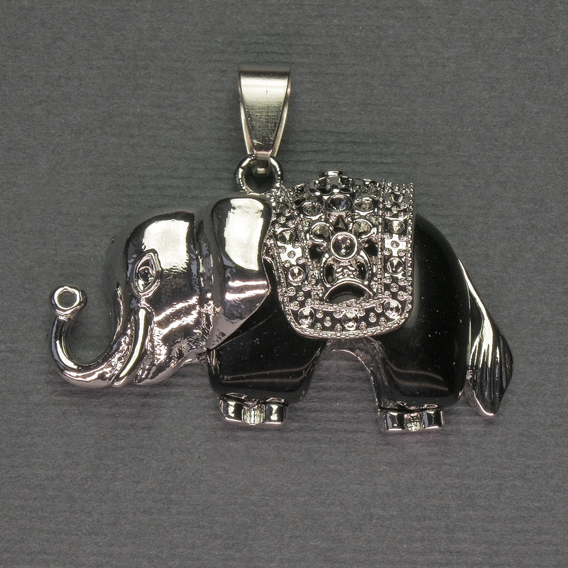 Pendant Elephant Agate 39x34mm± Silver Metal