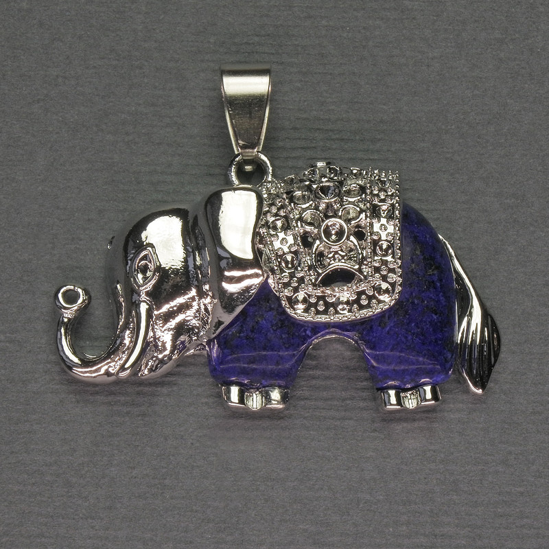 Pendant Elephant Lapis Lazuli 39x34mm± Silver Metal