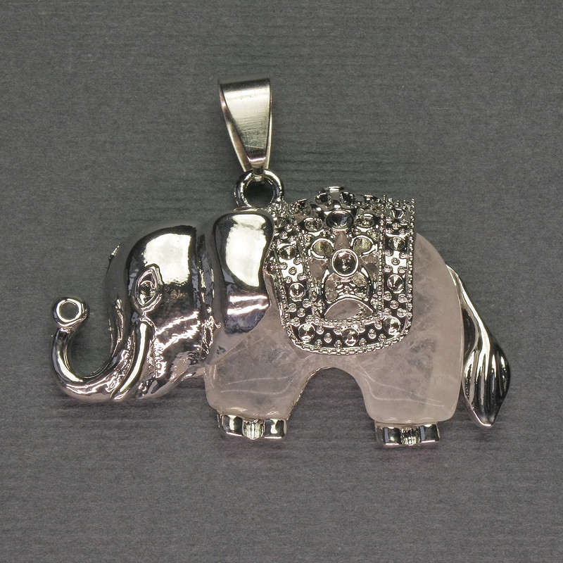 Pendant Elephant Mountain Crystal 39x34mm+- silver metal