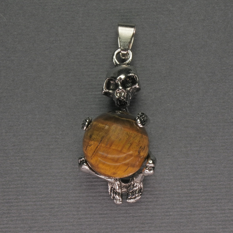 Pendant Skeleton Tiger's Eye Bead, diameter 16mm+- 20x50mm+
