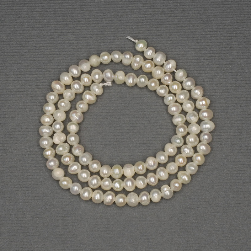 Freshwater White Oval Pearls on Thread, diameter 4x3.5mm± on thread, length 36cm+