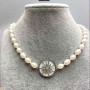 Necklace with River Pearls oval, 10x7mm+-, Sun Motif Pearl Inlay, diameter ~25mm+-, length 46cm +- with silver metal clasp