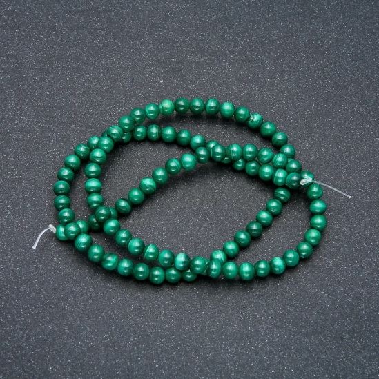 Malachite Beads on Thread, Natural Stone, Smooth Round Bead, 4mm Ø, 39cm Length