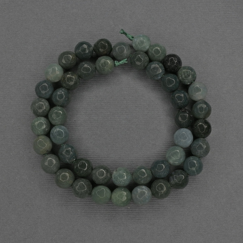 Green Jasper Faceted Round Beads 8mm ± on Thread, Length 37cm+