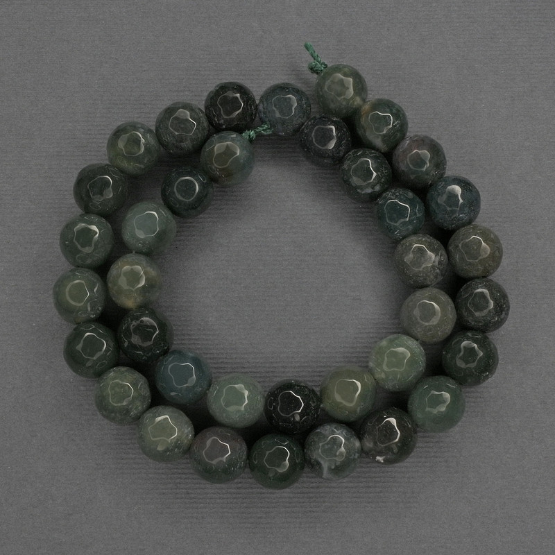 Green Jasper Faceted Round Beads 10mm on Thread, 37cm+ Length