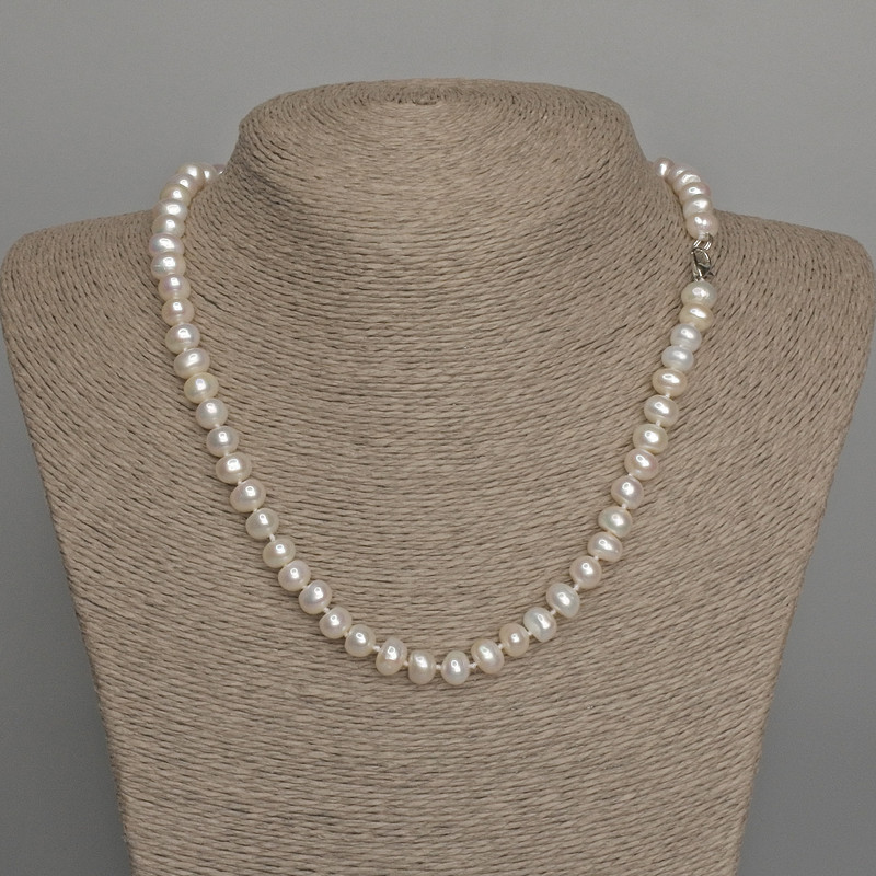 Necklace of natural freshwater pearls 8x6-6.5mm+-, length 46cm+- with clasp