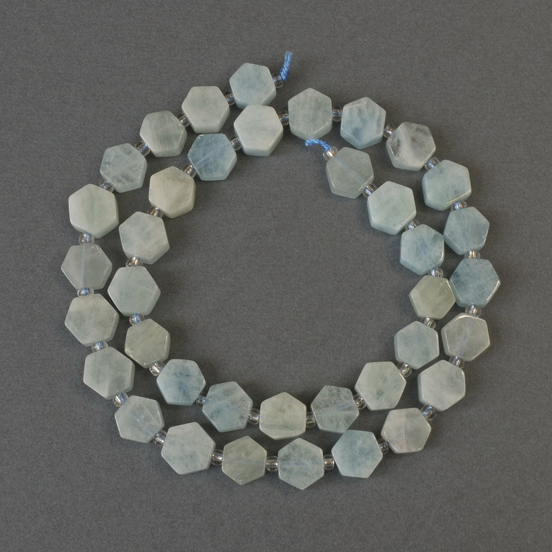 Aquamarine Beads Slices, 8.5mm± diameter, with 3mm± seed beads, 40cm± strand