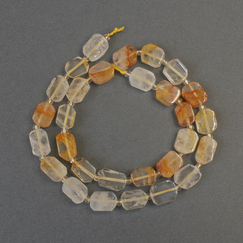 Yellow Fire Quartz Faceted Rectangle Beads 11-14×7-10 mm ± with 3 mm+ Czech beads, 39 cm ± on thread