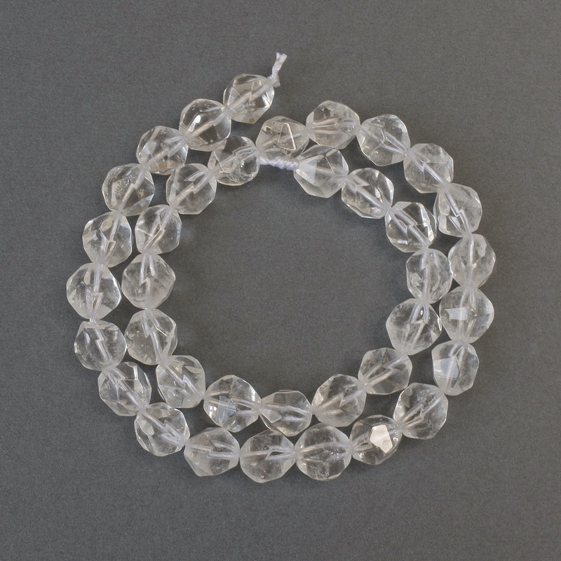 Beads Mountain Crystal Multisided, diameter 9x8mm+-, thread length 38cm+-