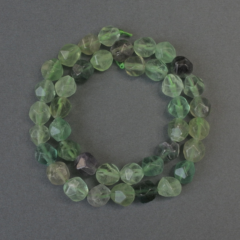 Fluorite Beads, Multifaceted, 10x8 mm, ± on a thread, length 37 cm ±