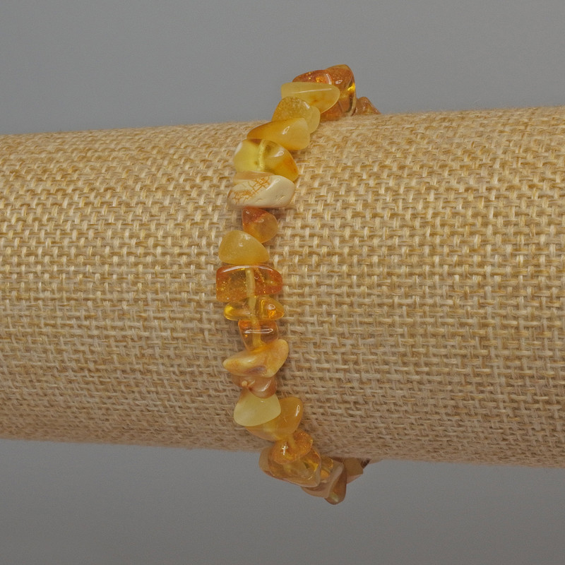 Amber Chip Bracelet, 7x4mm diameter chips, stretchy 18 cm length