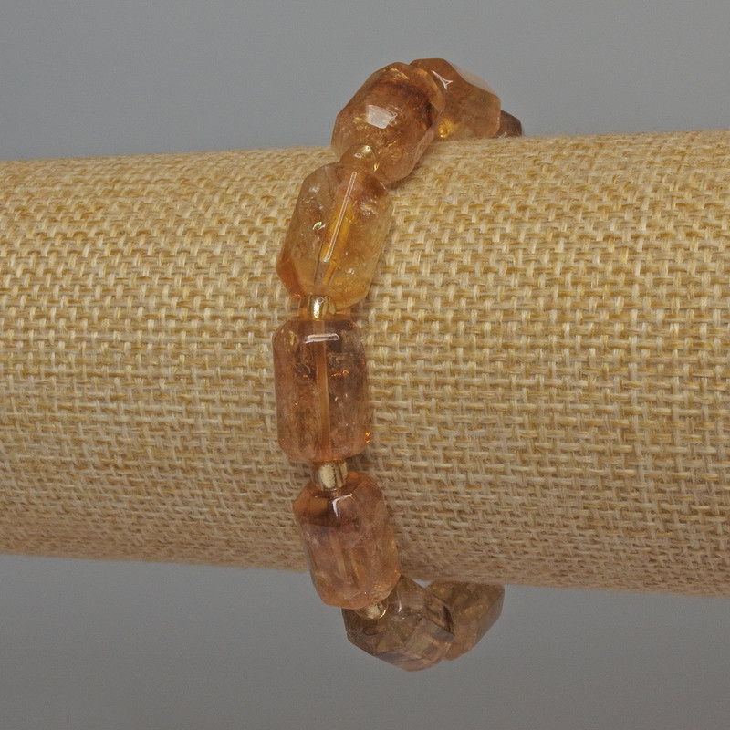 Bracelet Faceted Citrine Cylindrical Beads, diameter 14x9mm+-, with 4mm seed beads+-, length 18cm+- stretch