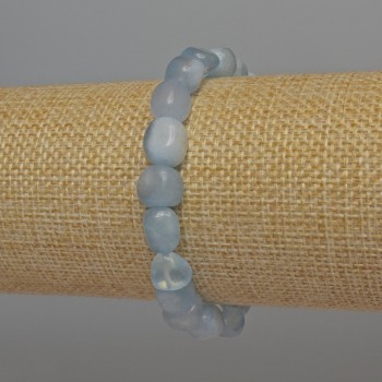 Aquamarine Bead Bracelet, faceted 9×7 mm, stretchy 18 cm