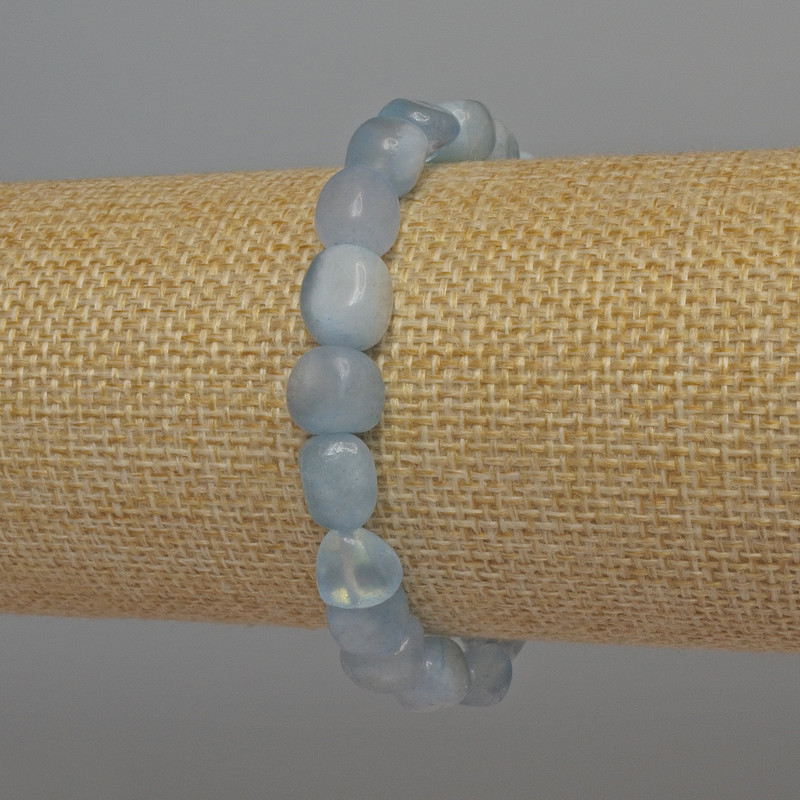 Aquamarine Bead Bracelet, faceted 9×7 mm, stretchy 18 cm