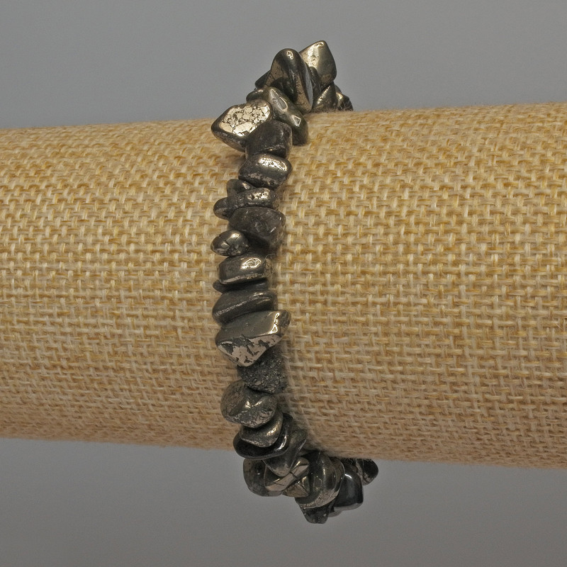 Pyrite Chip Bracelet, diameter 7-10×3-7mm, length 18cm, adjustable stretch