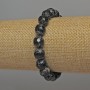 Bracelet Black Fire Agate Faceted Bead, 9.5mm diameter, 18cm length, stretch