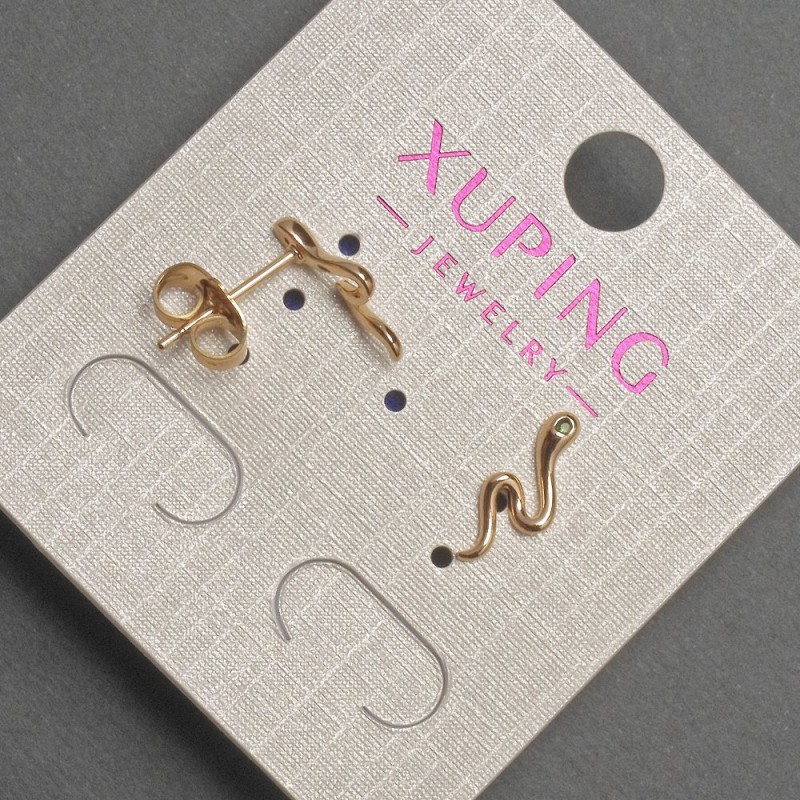 Earrings Stud Xuping Zigzag with Green Rhinestones 13 mm+ Gold plated 18K