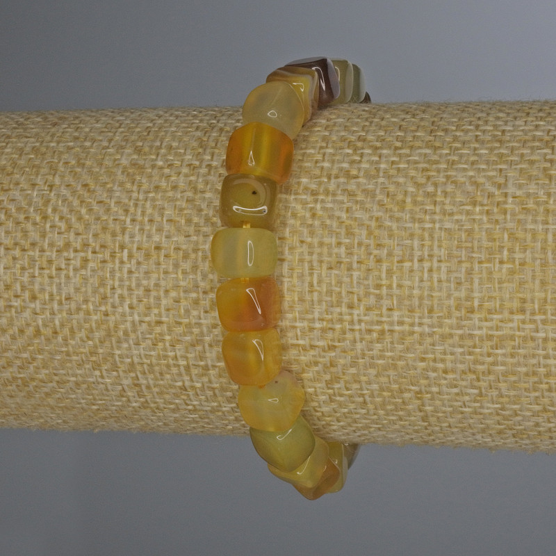 Bracelet Agate Yellow Cube 7x7mm+-, length 18cm+- stretch