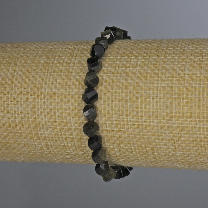 Bracelet Sunstone Obsidian Granulated Diamond-Shaped Beads, 6x5mm, stretch, length 7.1 inches (18 cm) ±