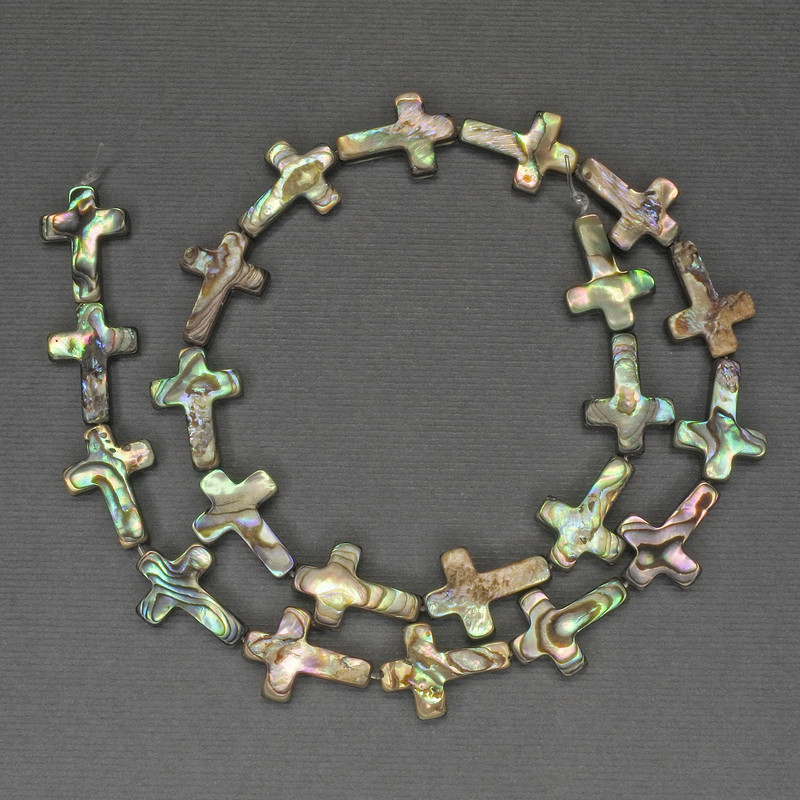 Halotis beads in the shape of a cross, diameter 18×12 mm ±, length ~40 cm on a thread
