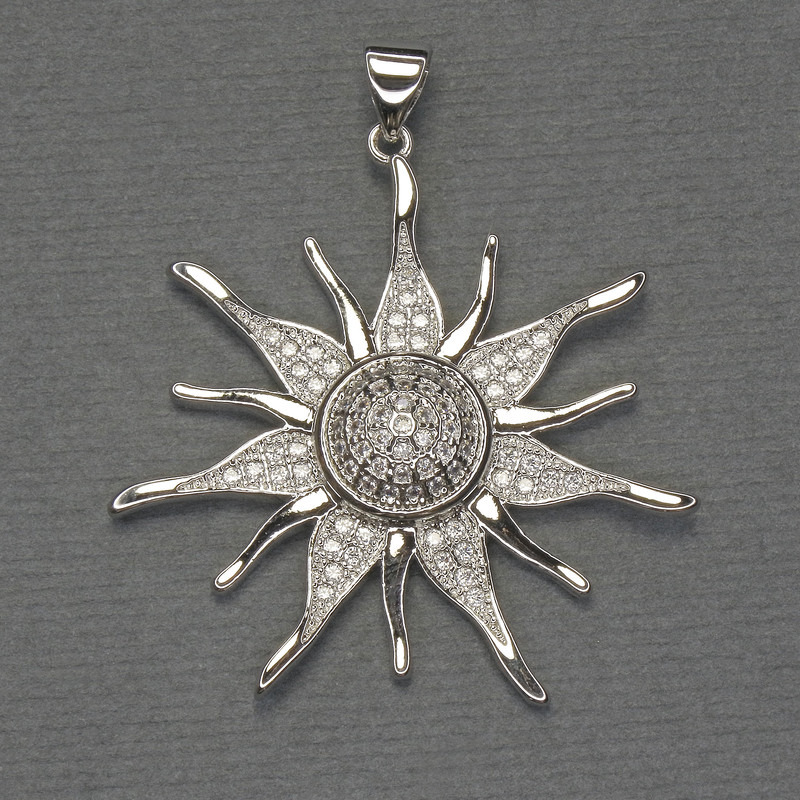 Pendant Star with White Rhinestones Silver Metal, diameter 33mm+-, length 40mm+-