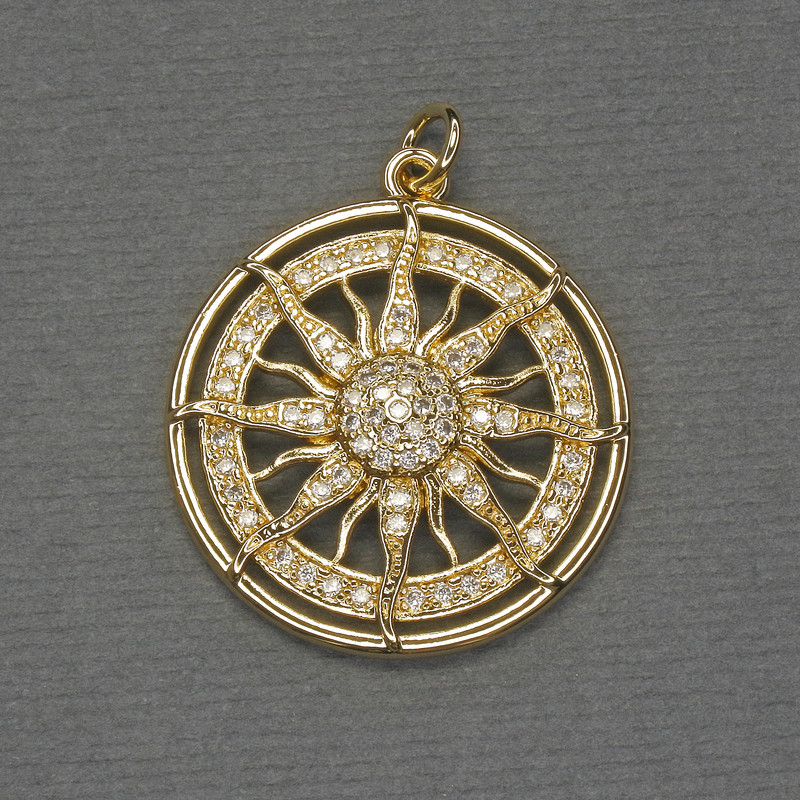 Pendant Rose of the Winds, white rhinestones, gold-toned metal, diameter 25mm+-, length 30mm+-