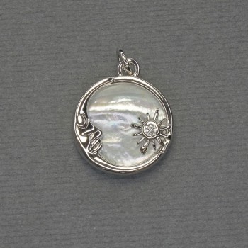 Pearlized Pearl Pendant with Silver-tone Metal, 16mm Diameter, 20mm Length