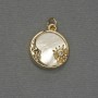 Pendant Mother-of-P Pearl with Golden Metal, 16mm diameter, length 20mm