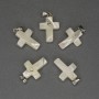 Pearlized Cross Pendant 30x20x15mm± with White Rhinestones, Silver Metal