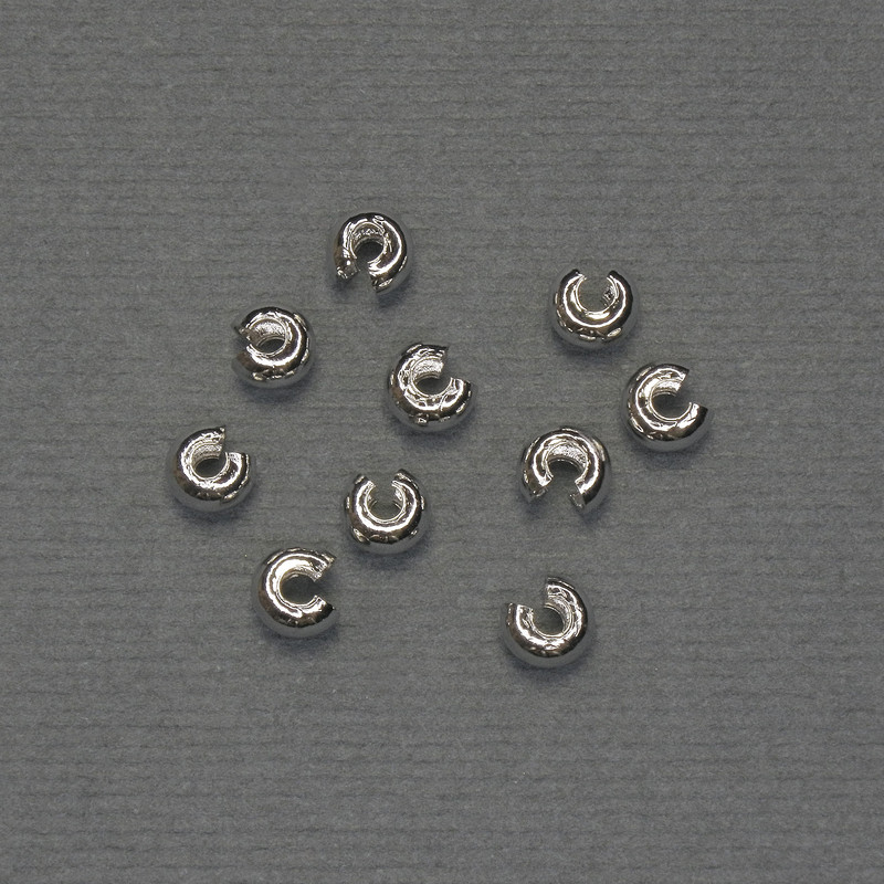 Crimp Bead for Crimps, diameter 4.5 mm ±, Silver Metal Finish, 10 Pairs