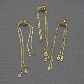 Slider bracelet base, length 22 cm±, white crystals, gold-colored metal