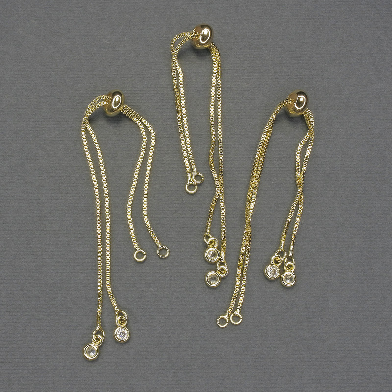 Slider bracelet base, length 22 cm±, white crystals, gold-colored metal