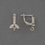 Earring hooks with white crystals, silver metal 16x3x9mm + - pair