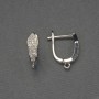 Earrings hooks for earrings with white crystals, silver metal 16x5mm, pair