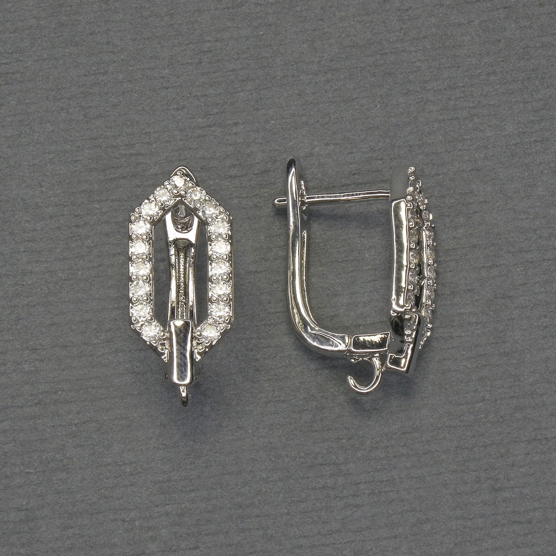 Earrings hooks for earrings, white rhinestones, silver metal 17x8mm+ - pair