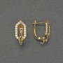 Ear hooks for earrings, white rhinestones, gold-tone metal, 17x8mm, pair