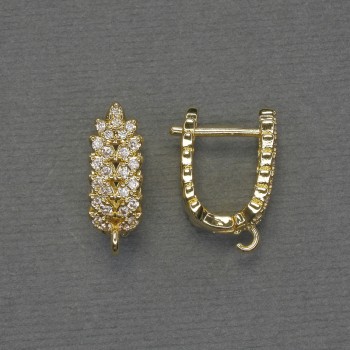 Ear Hook Earrings White Rhinestones Gold-Tone Metal 18×6.5, 5mm+ - pair