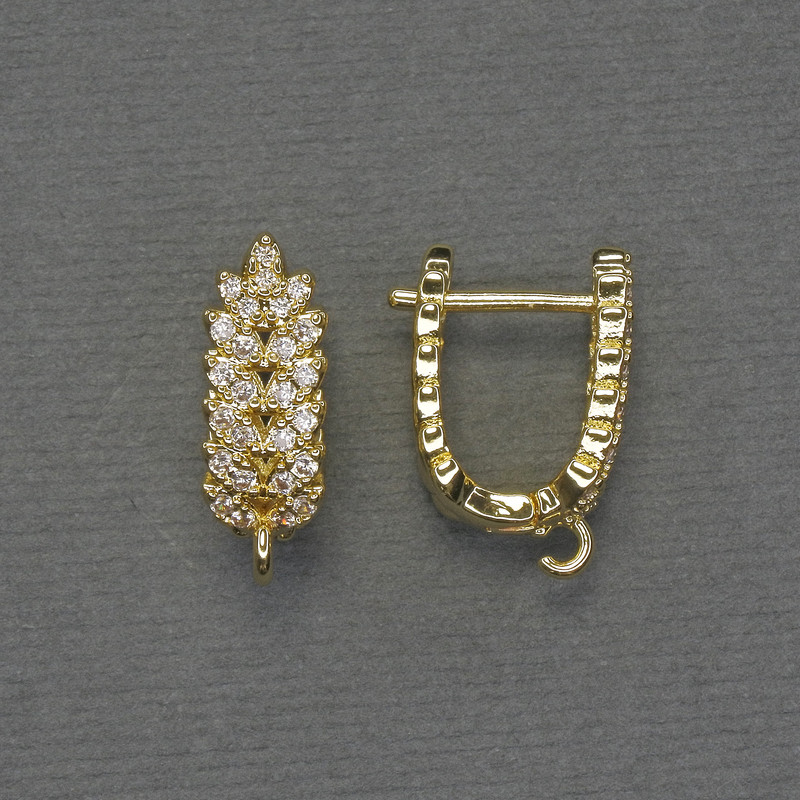 Ear Hook Earrings White Rhinestones Gold-Tone Metal 18×6.5, 5mm+ - pair