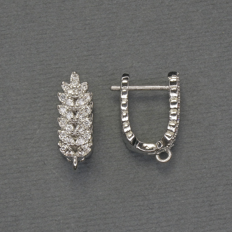 Earring hooks for earrings with white crystals, silver metal 18x6.5 mm, 5 mm+ - pair