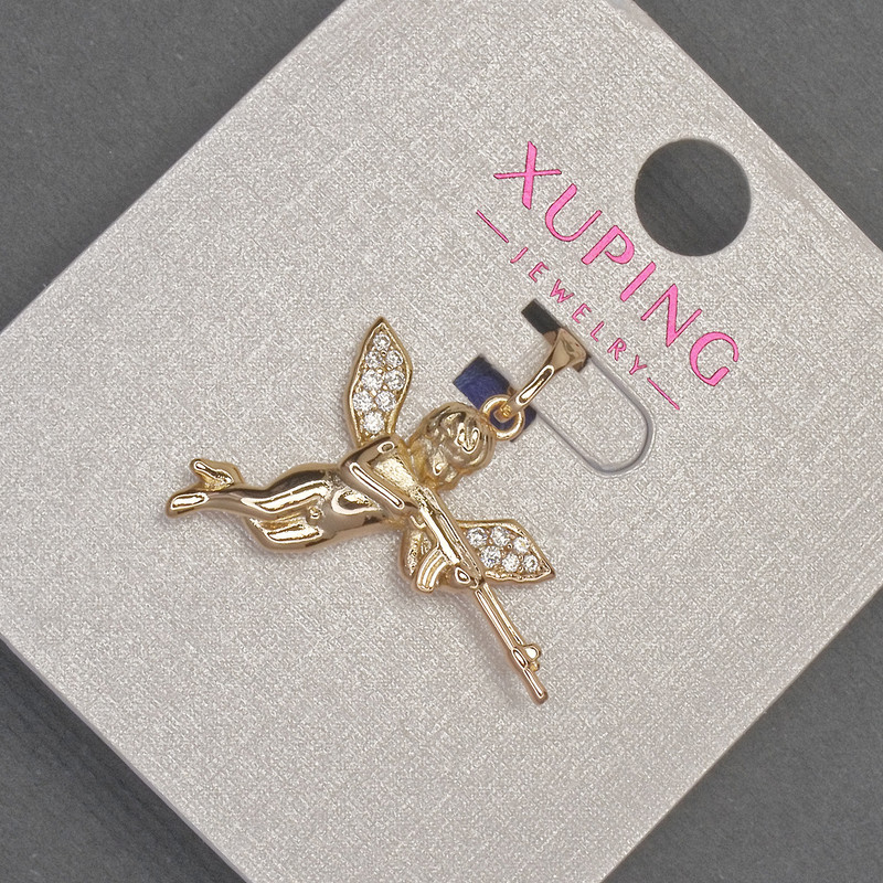 Xuping Cupid Pendant with White Crystals, 24mm diameter + -, 27mm length + - 18K Gold Plating