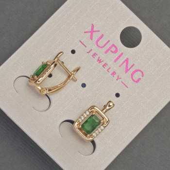 Xuping Earrings with White Rhinestones and Green Crystal, 8mm diameter±, 14mm length±, 18K Plating