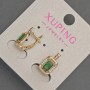Xuping Earrings with White Rhinestones and Green Crystal, 8mm diameter±, 14mm length±, 18K Plating