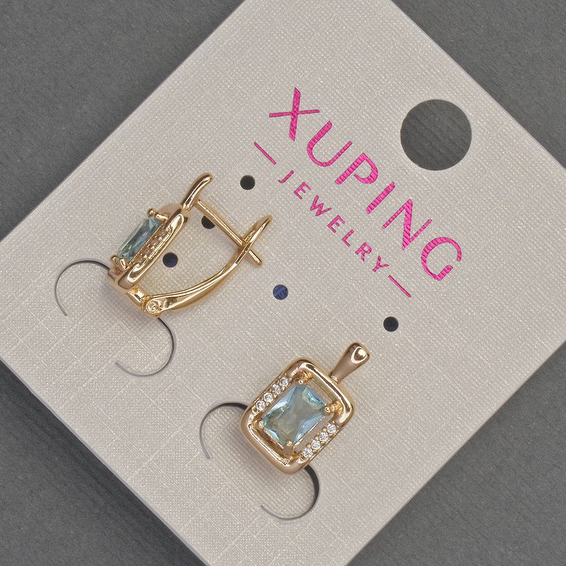 Xuping Earrings with White Crystals and Light Blue Crystal, 8mm diameter ±, length 14mm ±, 18K Gold Plating