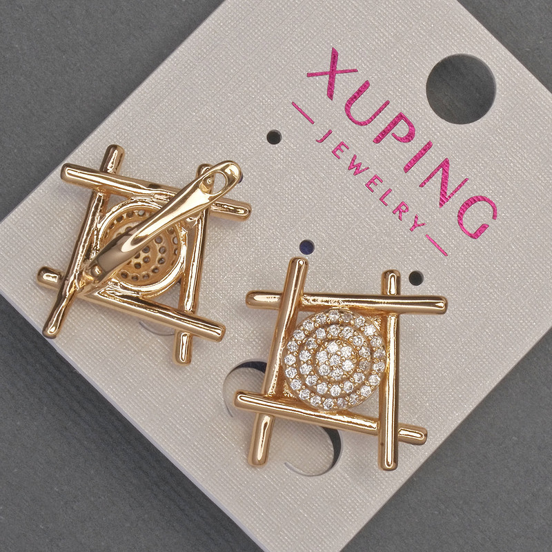 Xuping Earrings with White Rhinestones, 22 mm diameter ±, 22 mm length ±, 18K Gold Plating
