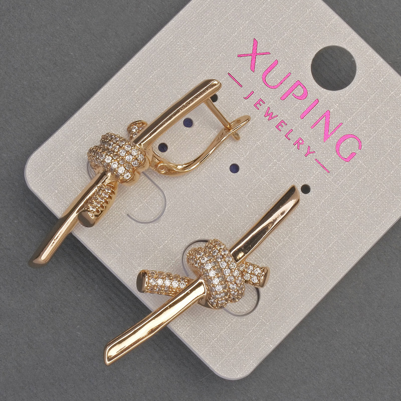 Xuping Earrings with White Crystals, Ø 12mm ±, Length 40mm ± 18K Gold Plating